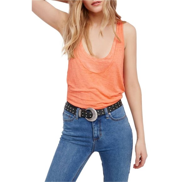 FREE PEOPLE We The Free Karmen Double Layer Tank Top Coral Orange Medium - Picture 2 of 8